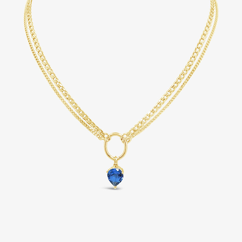 Statement Curb Necklace-Synthetic Sapphire-Gold