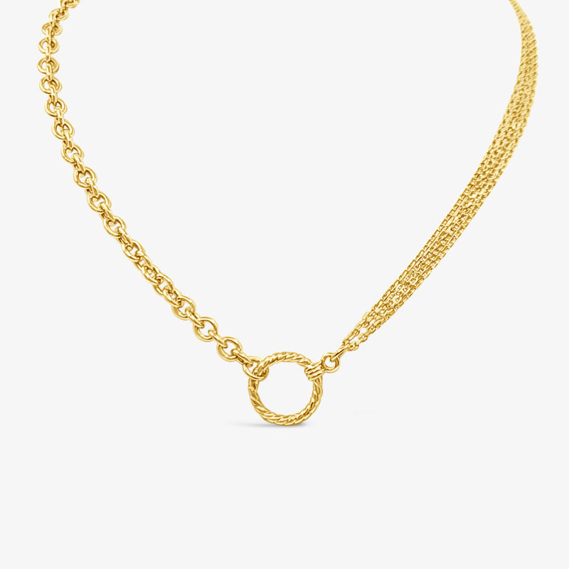 Fancy Cable and Multiple Chain Necklace & Twisted Ring - Gold