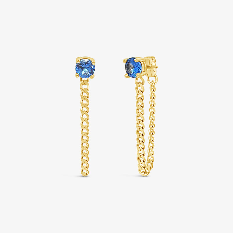Fancy Curb earring with CZ-Synthetic Sapphire-Gold