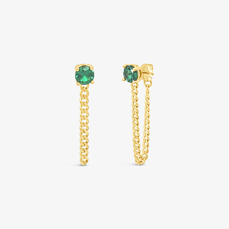 Fancy Curb earring with CZ-Emerald-Gold