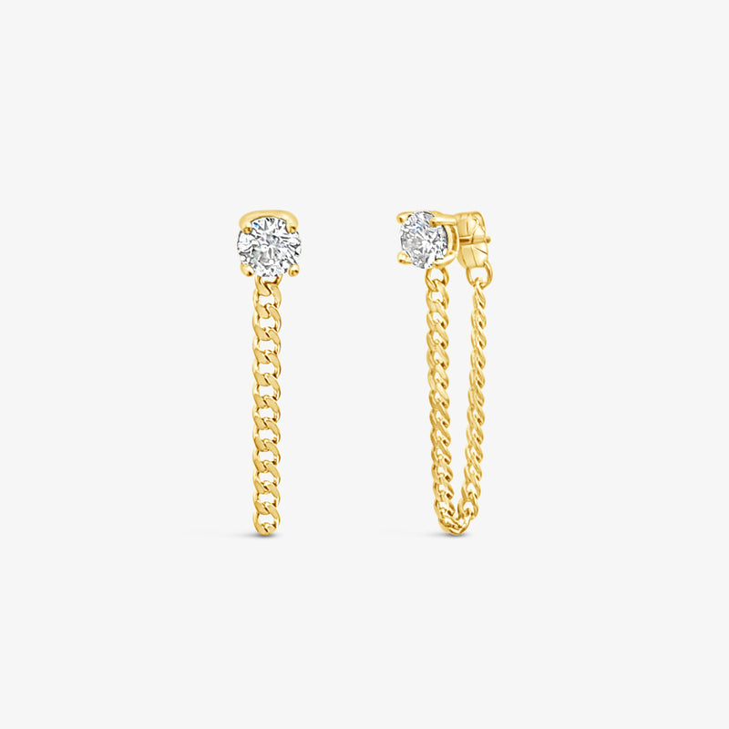 Fancy Curb earring with CZ-White-Gold