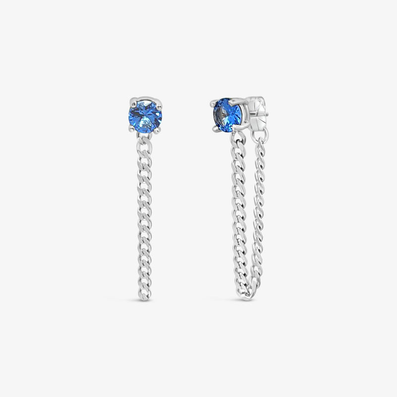 Fancy Curb Earring with CZ-Synthetic Sapphire
