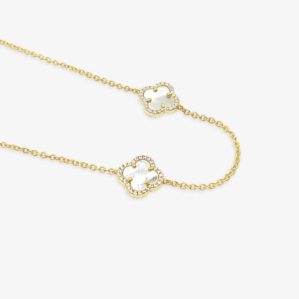 Six Four Leaf Clover-White Mother of Pearl -Gold