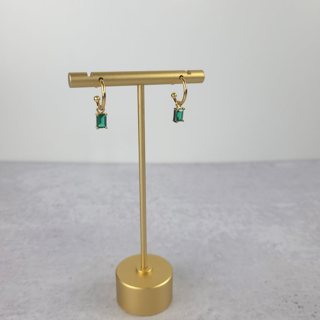 Single Earring Stone Charm-Emerald-Gold