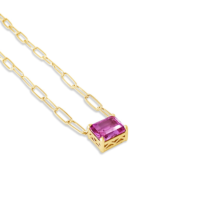 Paperclip Chain with Colored Stone - Pink Sapphire