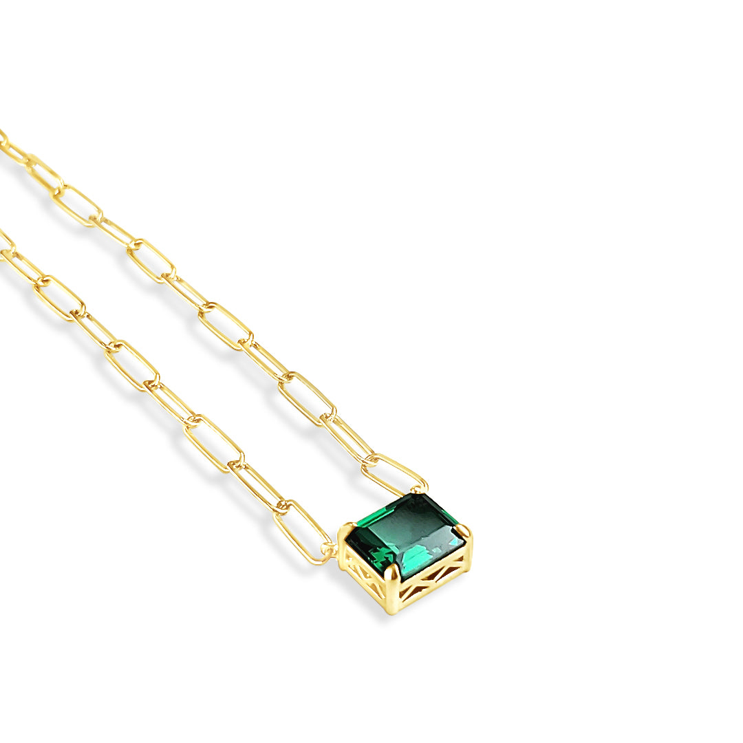 Paperclip Chain with Colored Stone-Emerald