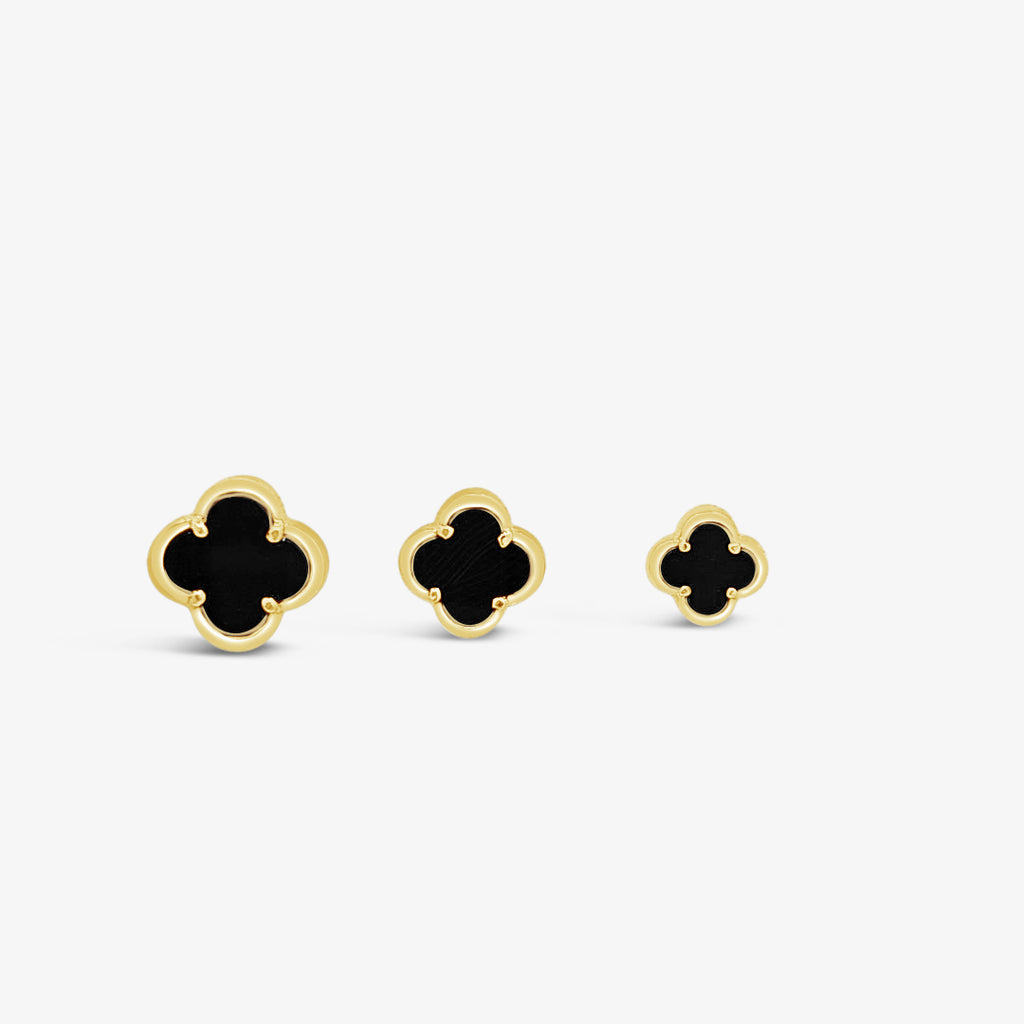 Clover Stud Earring 10mm - Black Agate -Gold