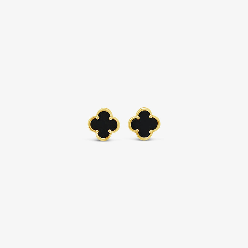 Clover Stud Earring 8mm - Black Agate -Gold