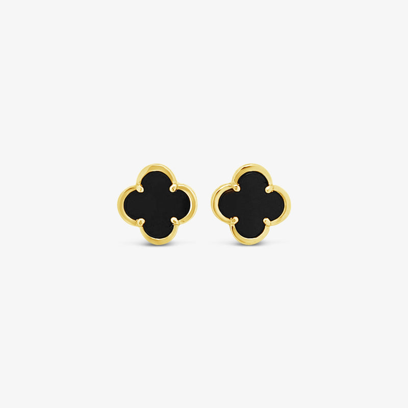 Clover Stud Earring 12mm - Black Agate -Gold