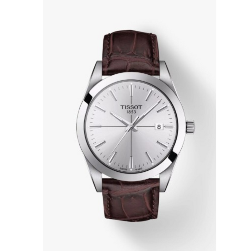 Tissot Gentleman-40mm-Quartz-Argent-Cuir Brun