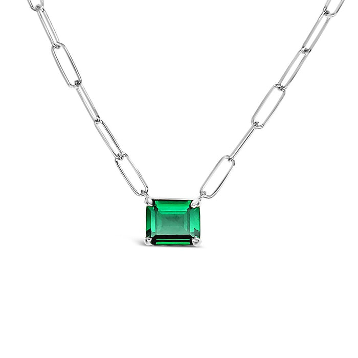 Paperclip Chain with Colored Stone-Emerald