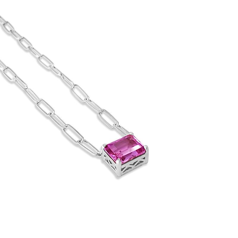 Paperclip Chain with Colored Stone -Pink Shapphire