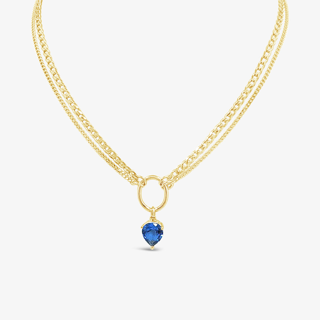 Statement Curb Necklace-Synthetic Sapphire-Gold