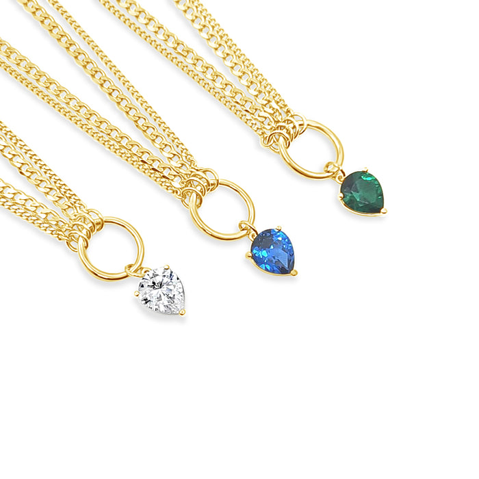 Statement Curb Necklace-Synthetic Sapphire-Gold