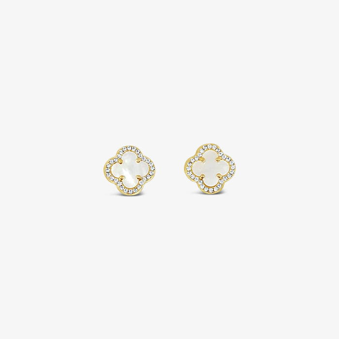 Clover Stud Earring 10mm - Mother of Pearl With CZ-Gold