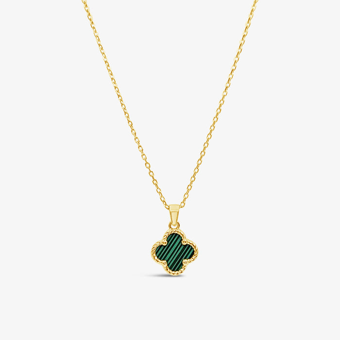 Twisted Clover Pendant-Malachite - Gold