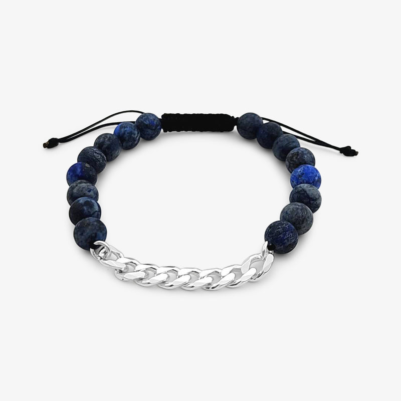 Blue Sodalite Beads with Curb Chain Bracelet