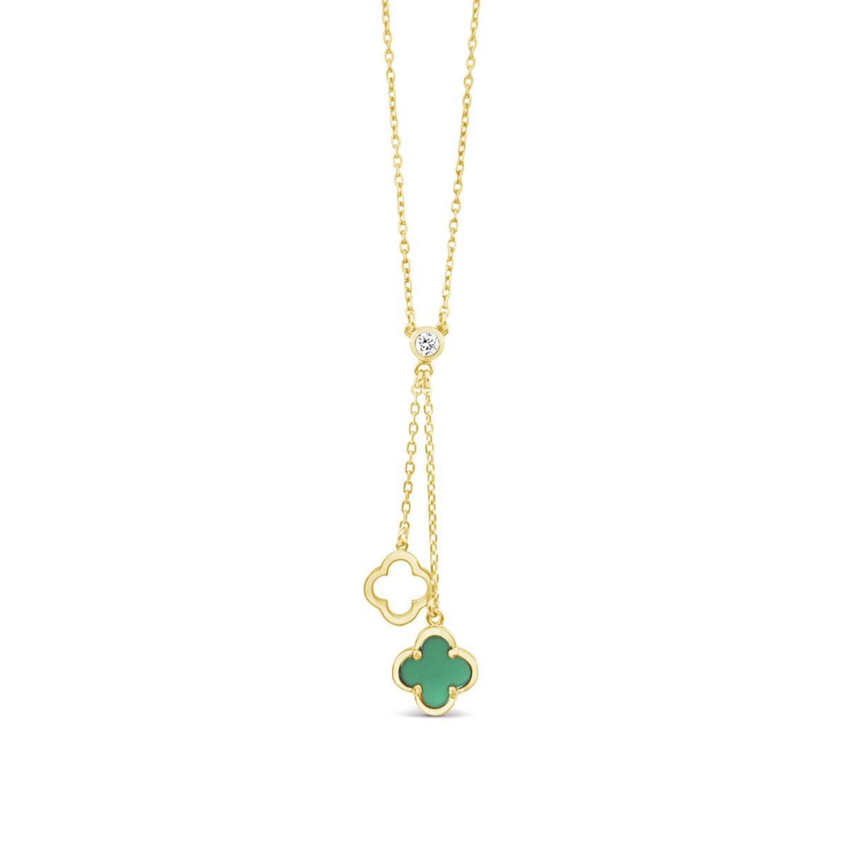 Collier Y double trèfle onyx vert