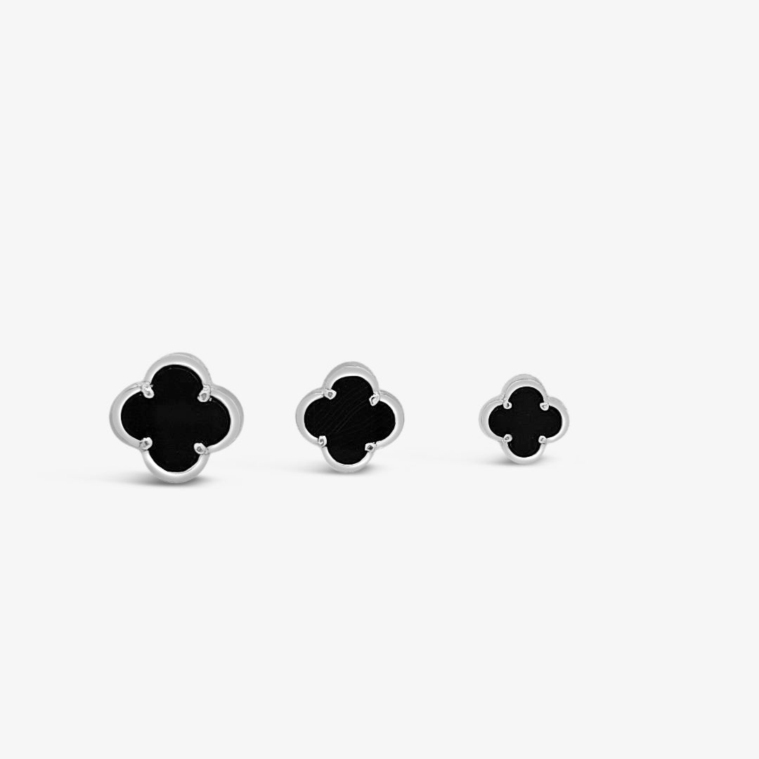 Clover Stud Earring 8mm - Black Agate