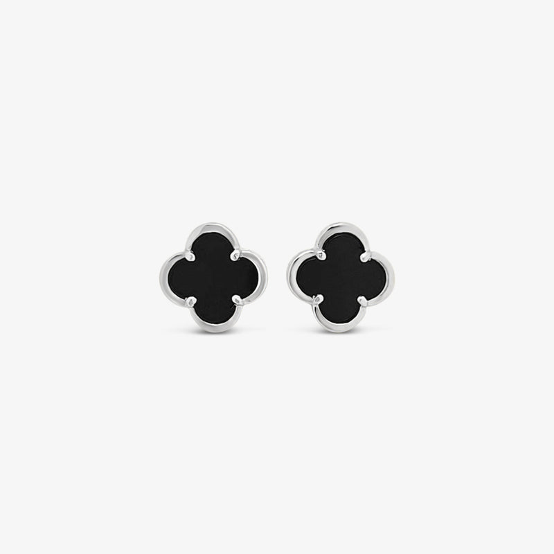 Clover Stud Earring 12mm - Black Agate