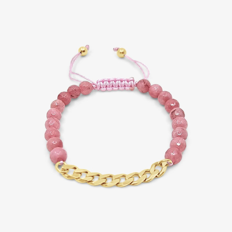 Jade beads Light Coral with Curb Chain Bracelet-Gold