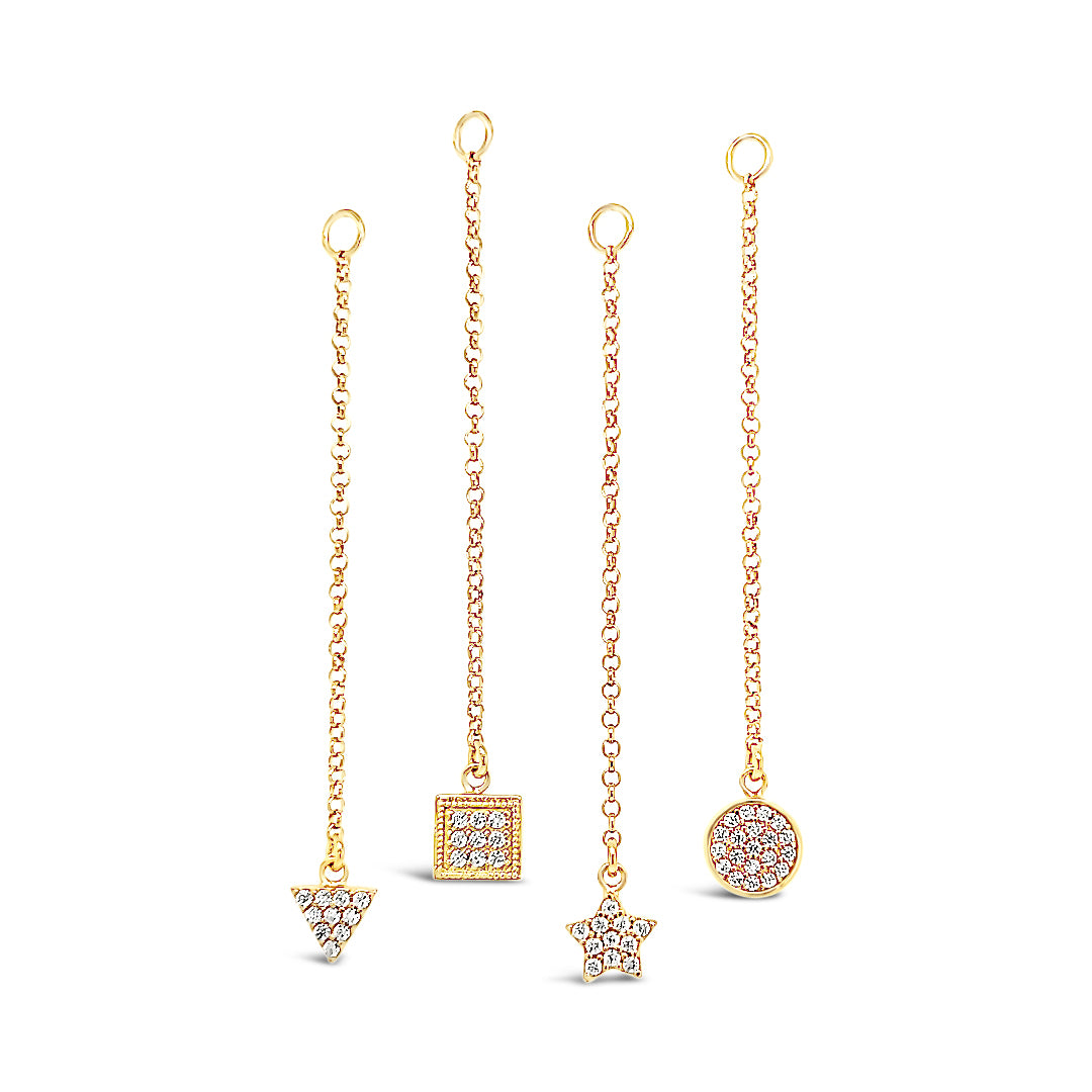 Single Earring Round CZ Charm with Chain