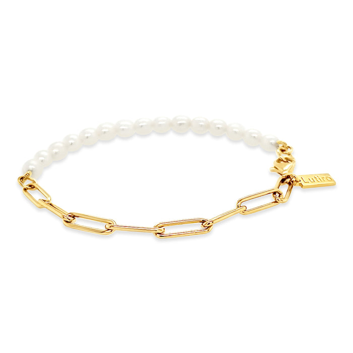 Bracelet chaîne trombone et perles d'eau douce