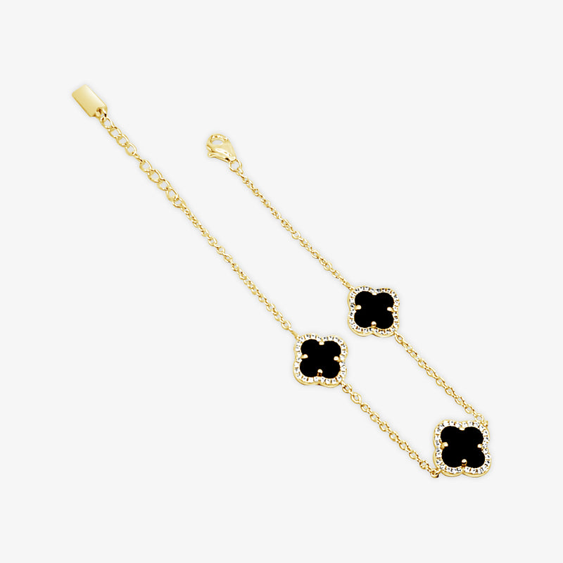 Three Clover Bracelet-Black Agate-Gold