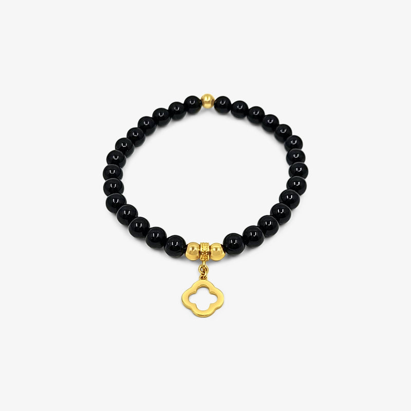 Bracelet Onyx noir avec trèfle