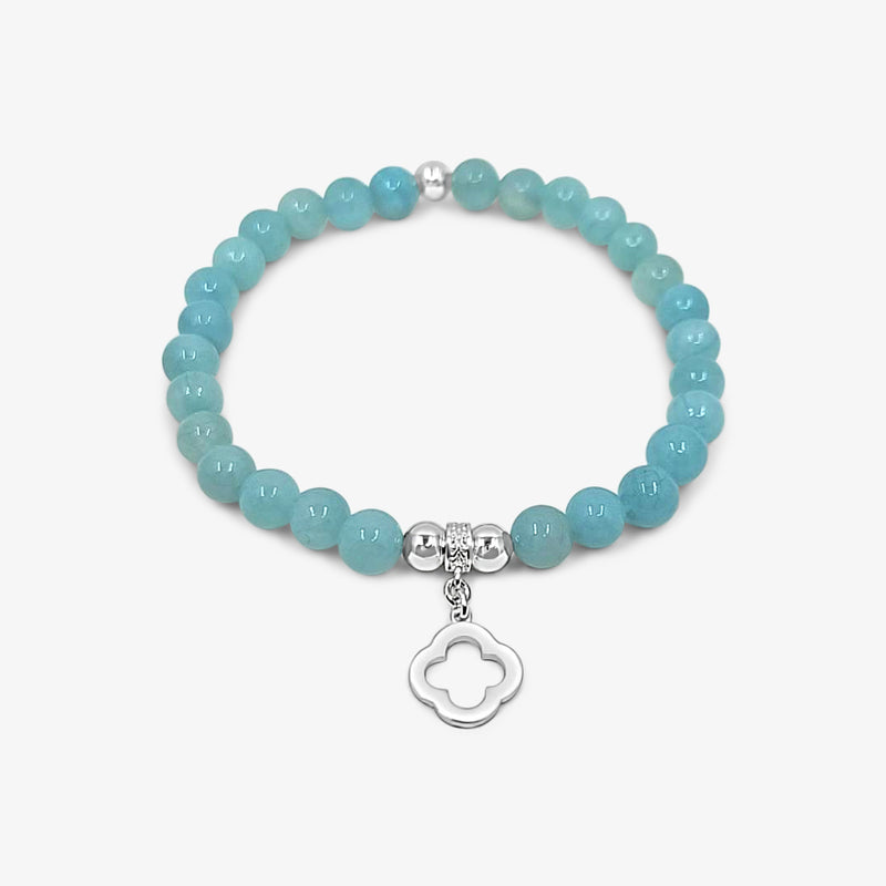 Bracelet bleu jade avec trèfles