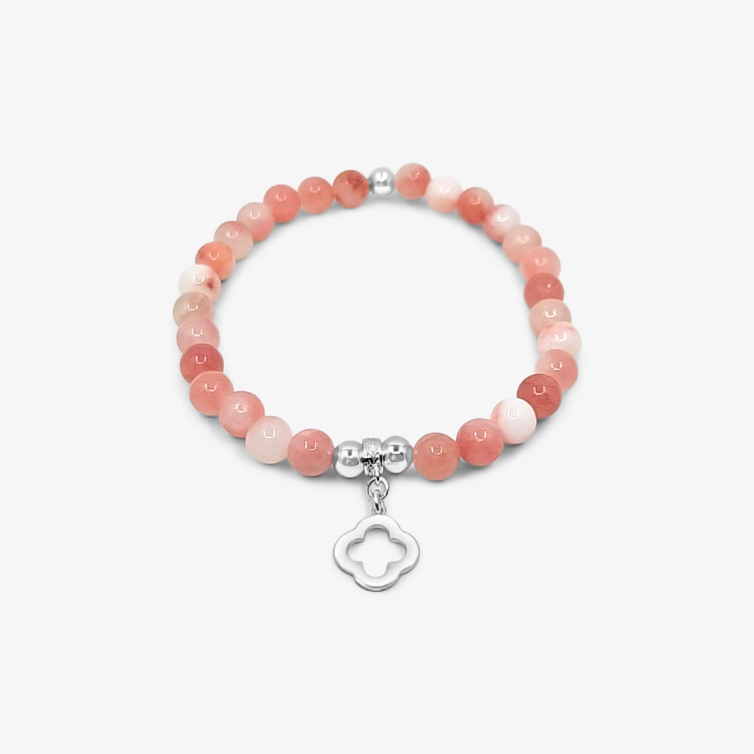 Bracelet rose jade avec trèfles