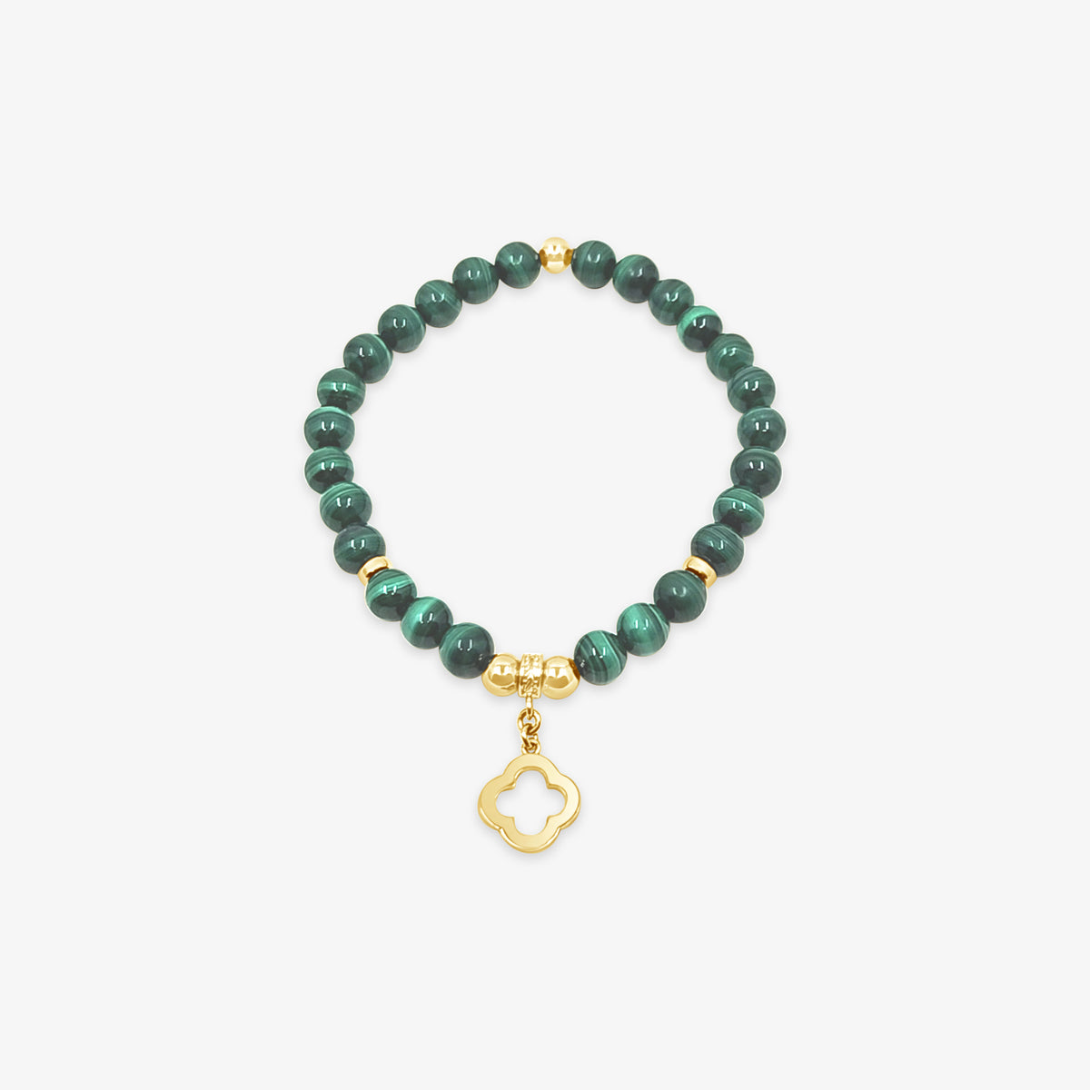 Beaded Malachite Bracelet with Clover Charm-Gold