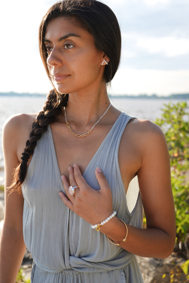 Bague en pierre ronde en Quartz rose