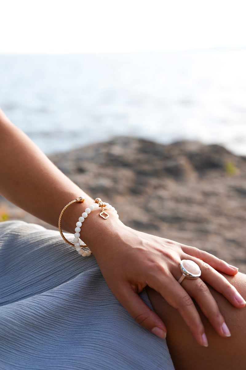 Bague en pierre ronde en Quartz rose