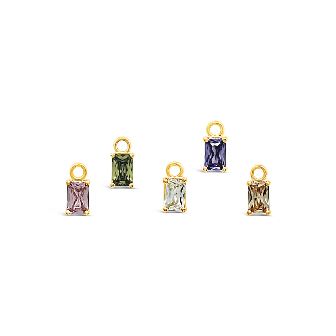 Single Earring Stone Charm-Emerald-Gold