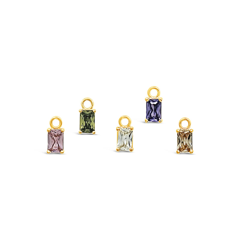 Single Earring Stone Charm-Emerald-Gold
