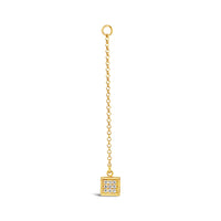 Single Earring Square CZ Charm with Chain
