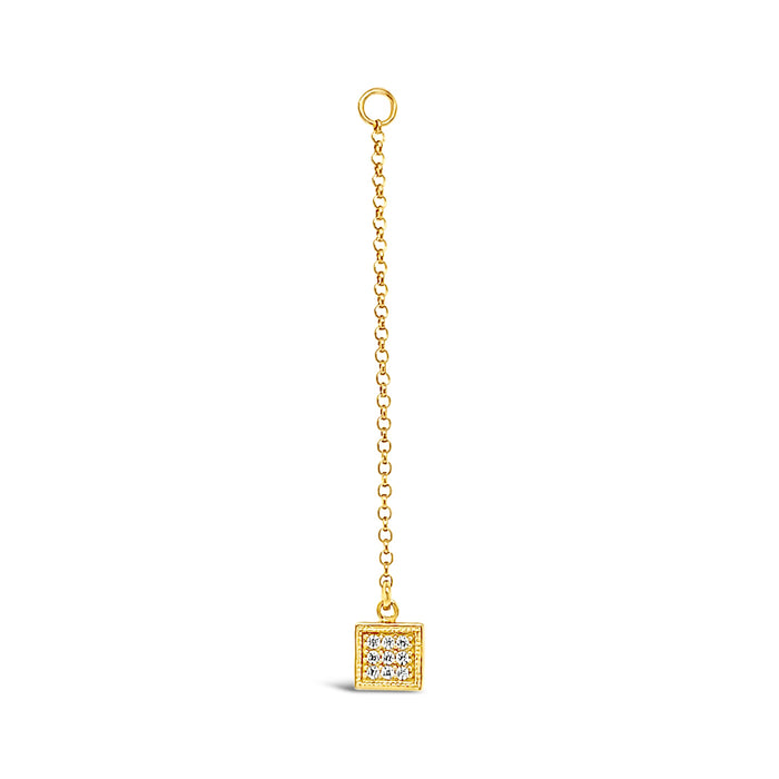 Single Earring Square CZ Charm with Chain