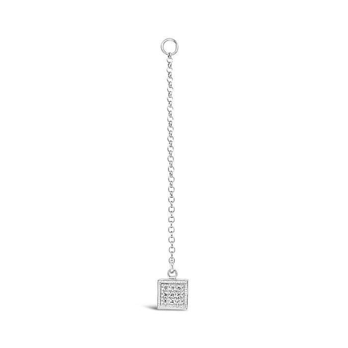 Single Earring Square CZ Charm with Chain