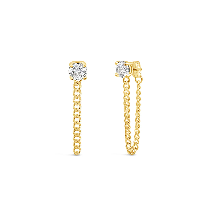 Fancy Curb earring with CZ-White-Gold