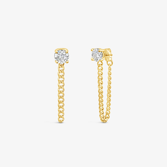 Fancy Curb earring with CZ-White-Gold