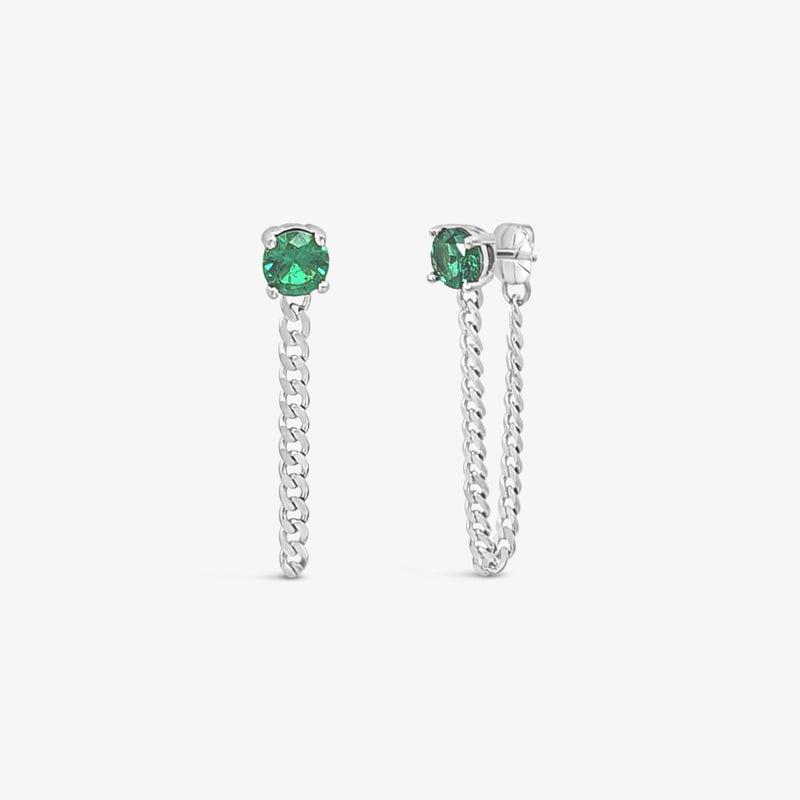 Fancy Curb Earring with CZ-Emerald