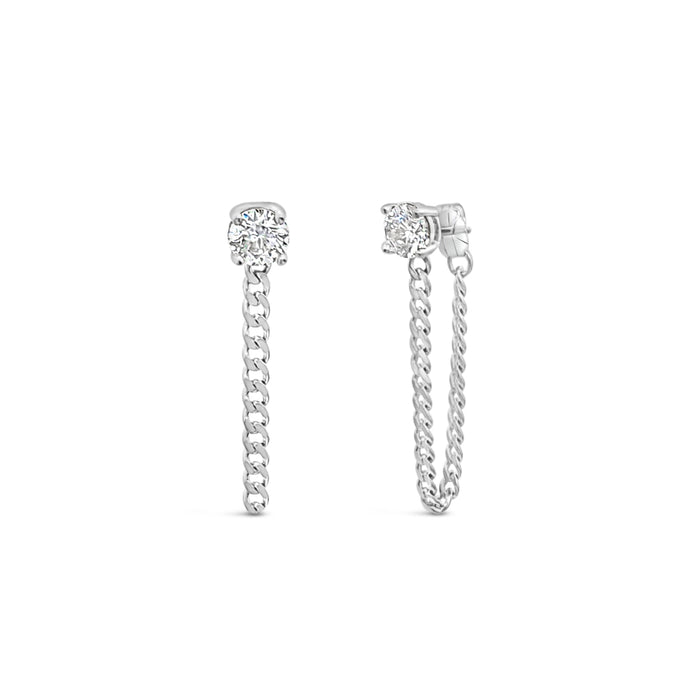 Fancy Curb Earring with CZ-White