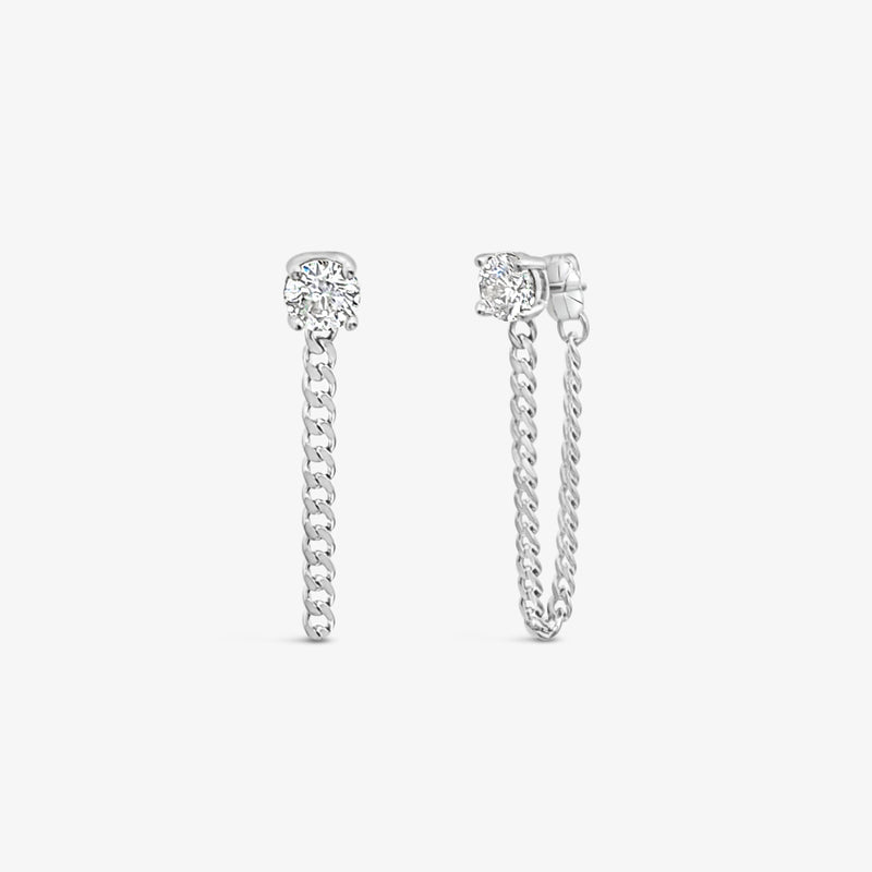 Fancy Curb Earring with CZ-White