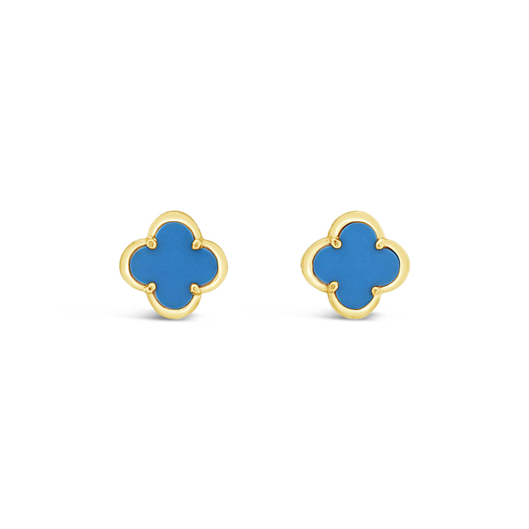 Clover Stud Earring 12mm - Turquoise -Gold