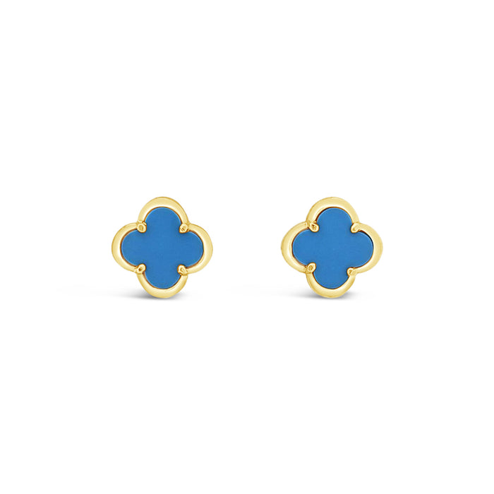 Clover Stud Earring 12mm - Turquoise -Gold