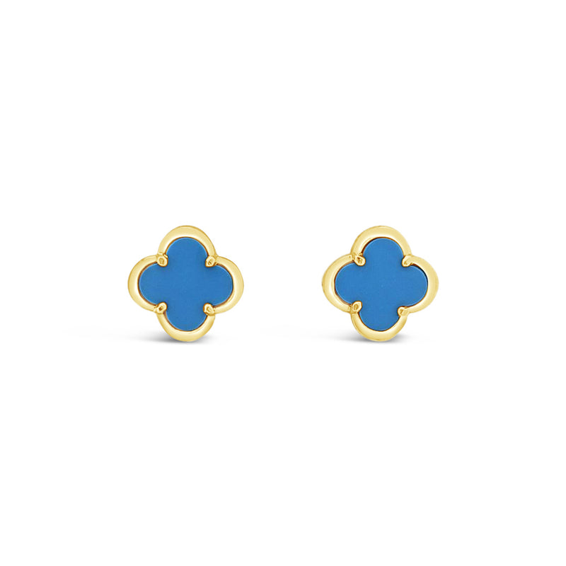 Clover Stud Earring 12mm - Turquoise -Gold