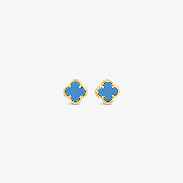 Clover Stud Earring 8mm - Turquoise -Gold