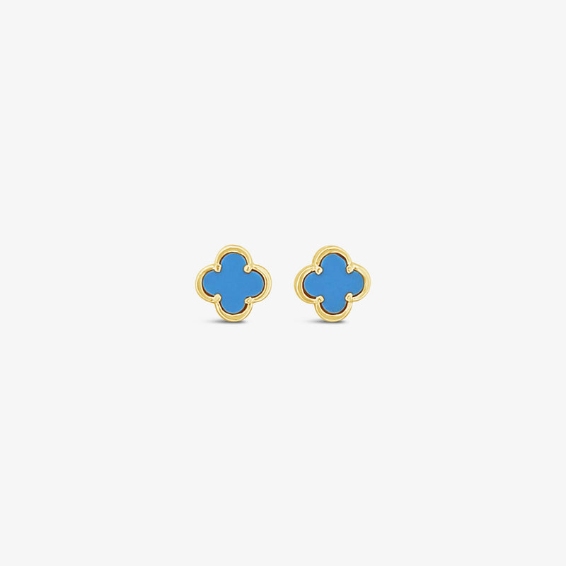 Clover Stud Earring 8mm - Turquoise -Gold