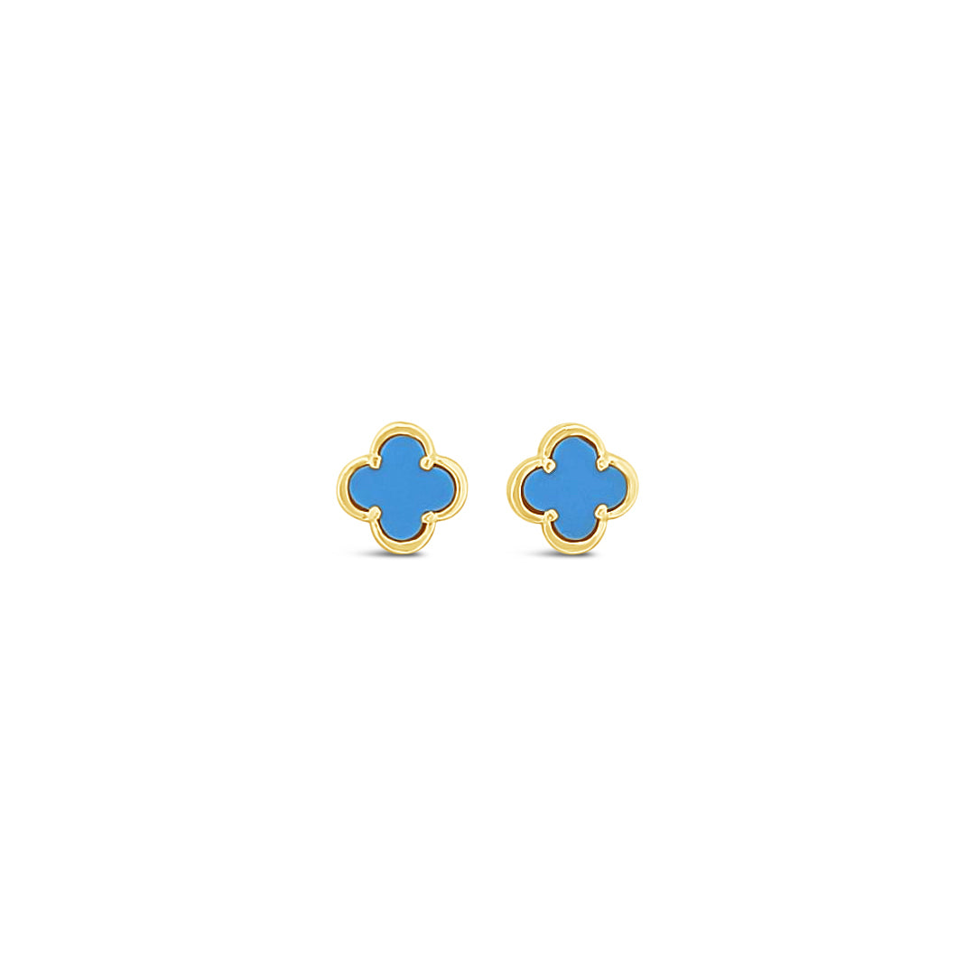 Clover Stud Earring 8mm - Turquoise -Gold